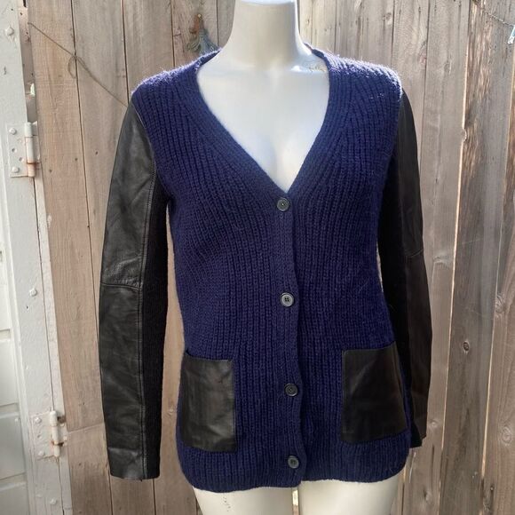 Maje Ornella Al-paca/Wool Blend Lambs Leather cardigan size 1/S - Picture 1 of 9